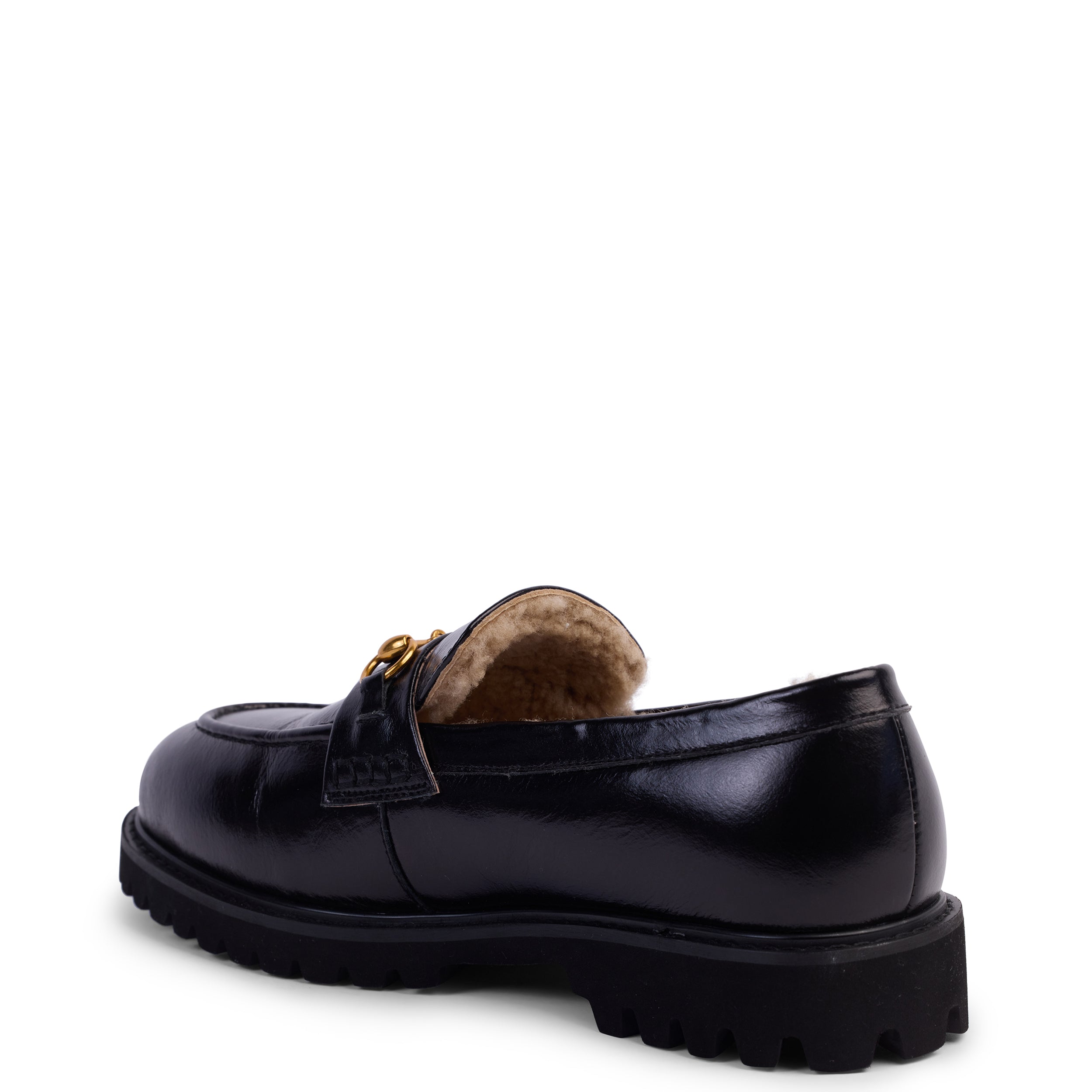 Shandre Shearling Loafer - Black Hi Shine