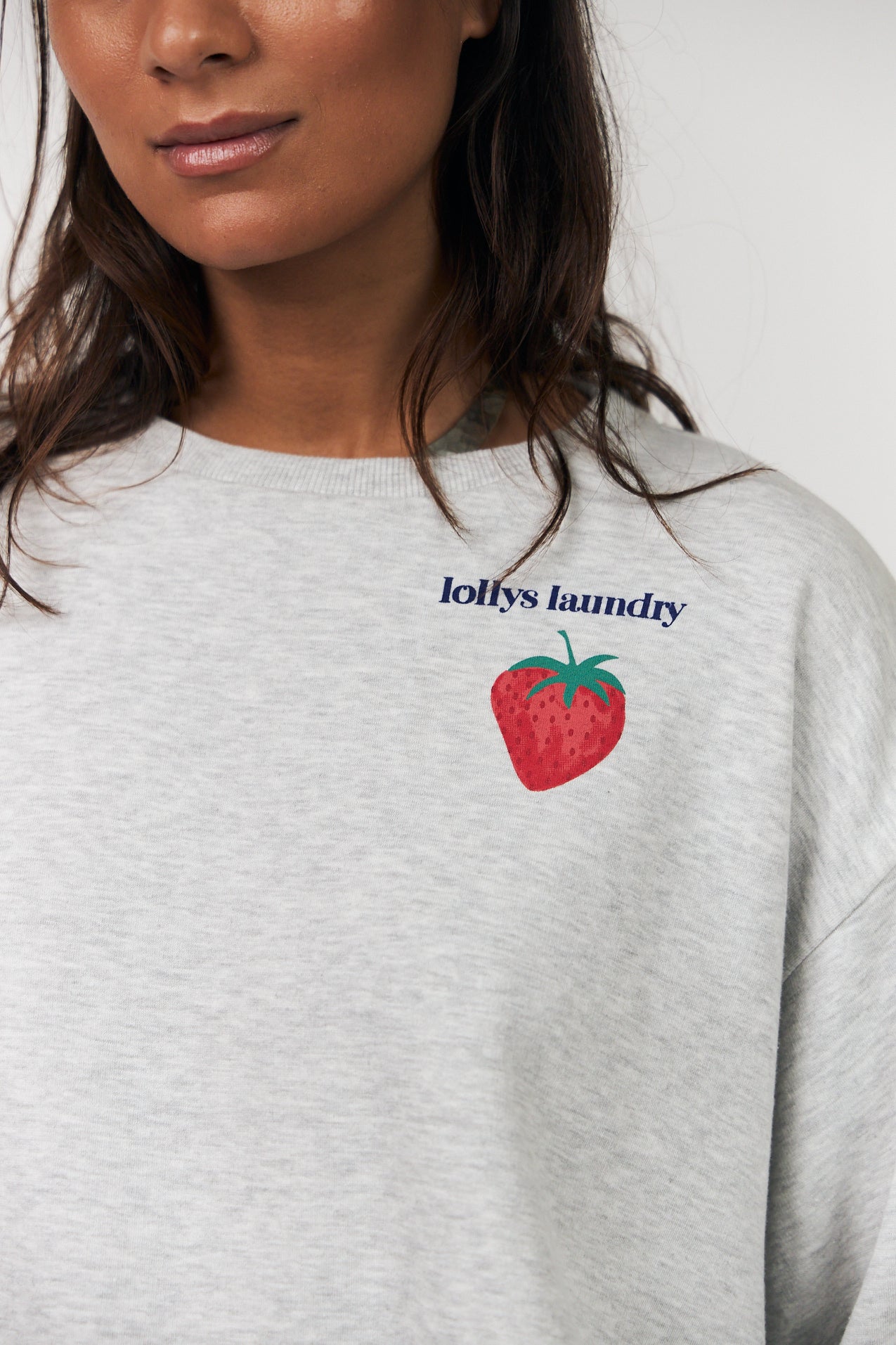 Lollys Laundry Sydney Strawberry Sweatshirt - Light Grey Melange