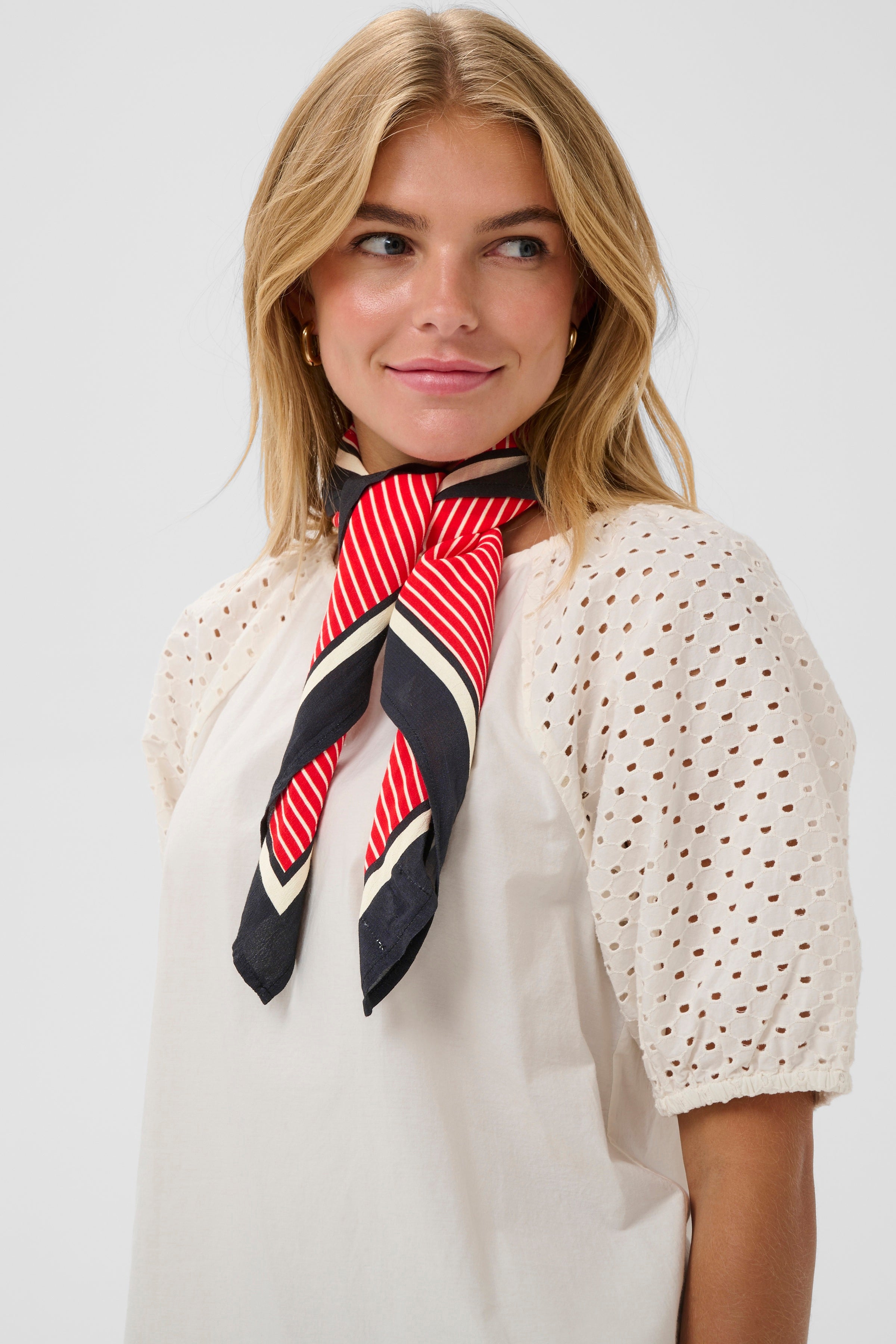 Priscilla Scarf – Poppy Seedpearl Stripe
