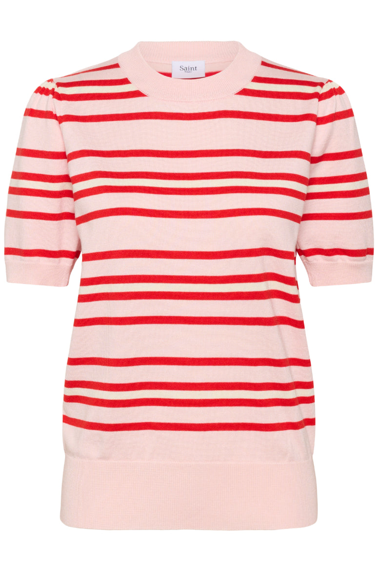 Pila Short Sleeve Pullover – Chalk Pink Red Multi Stripe