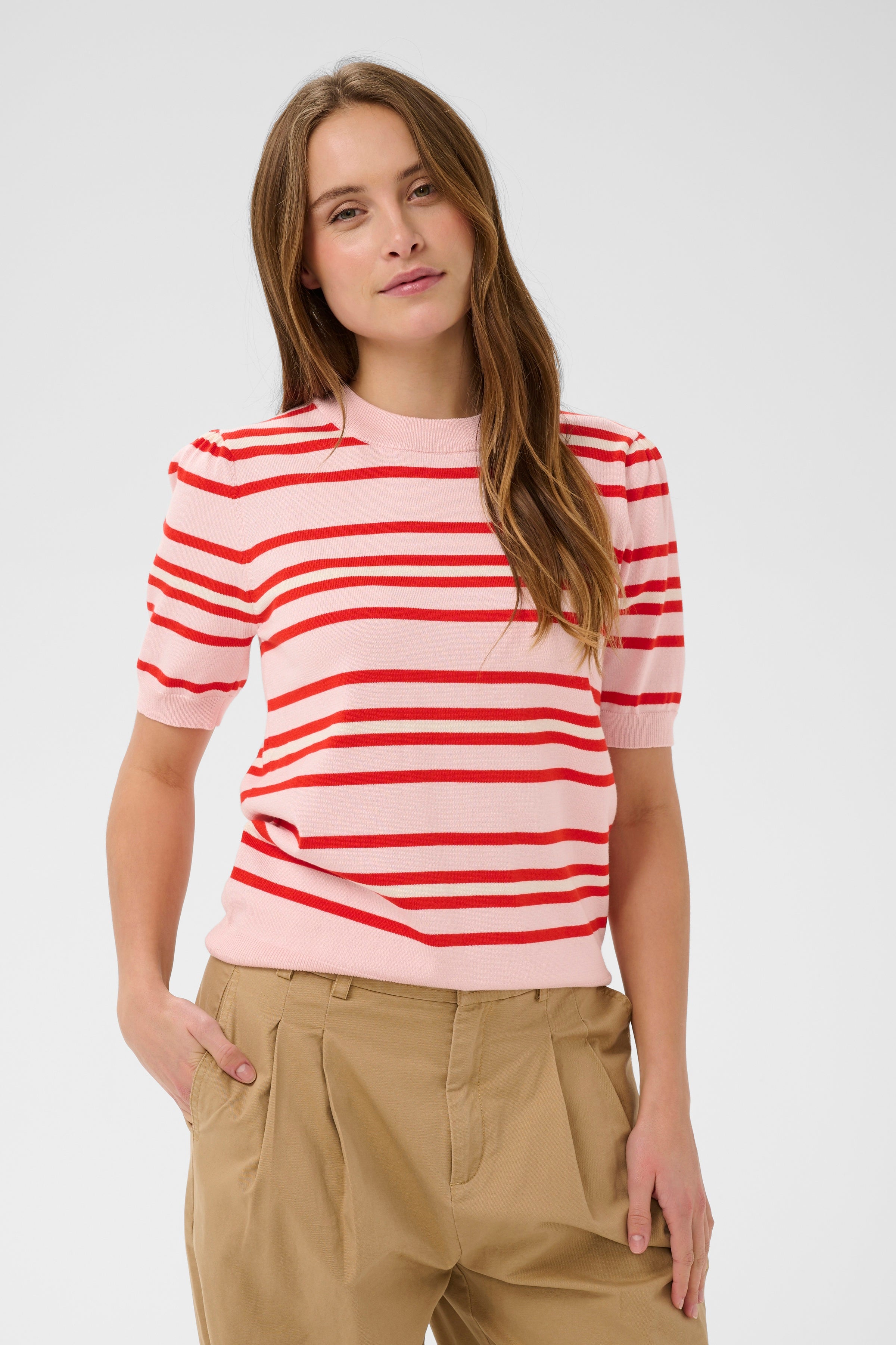 Pila Short Sleeve Pullover – Chalk Pink Red Multi Stripe
