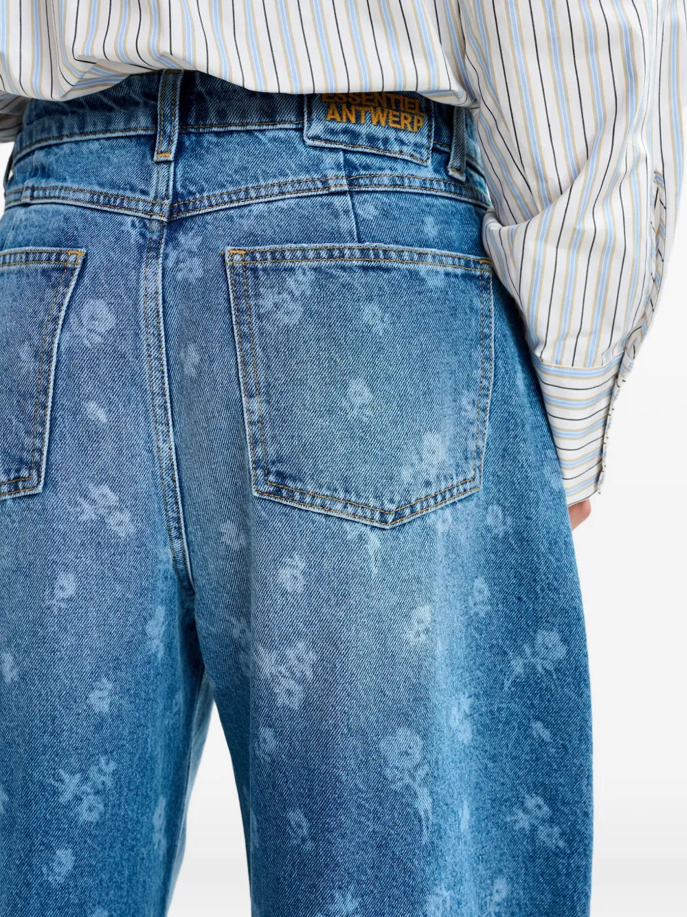 Blue Floral Print Barrel Leg Cropped Jeans