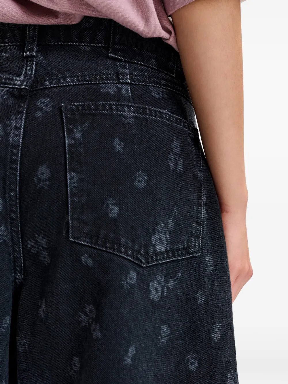Black Floral Print Barrel Leg Cropped Jeans