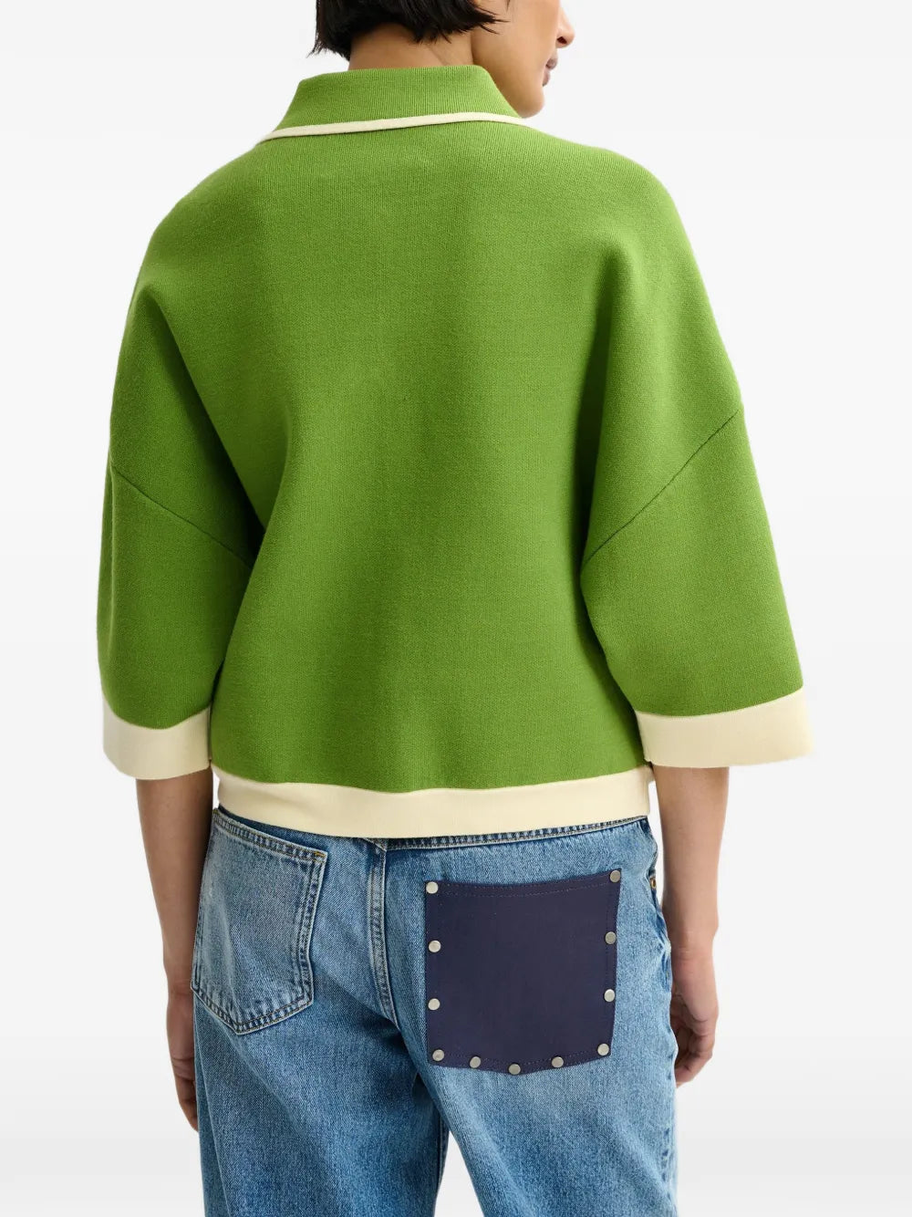 Green knit cardigan with flower buttons
