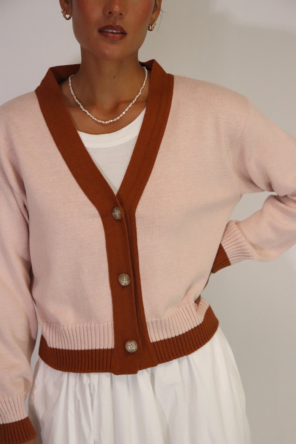 Tatano Contrast Cardi - Blush / Rust