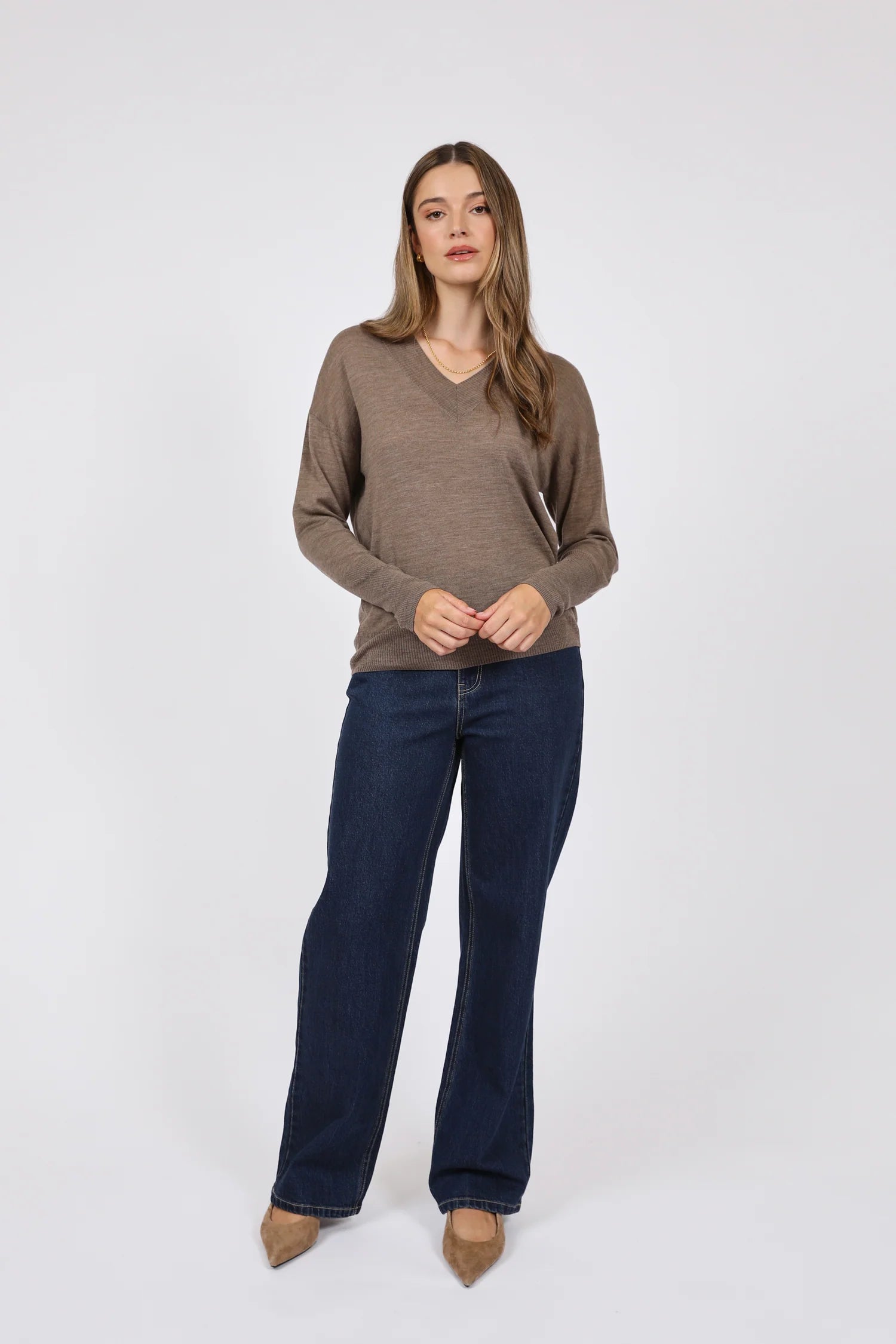 Alto Merino Wide V Neck - Mushroom