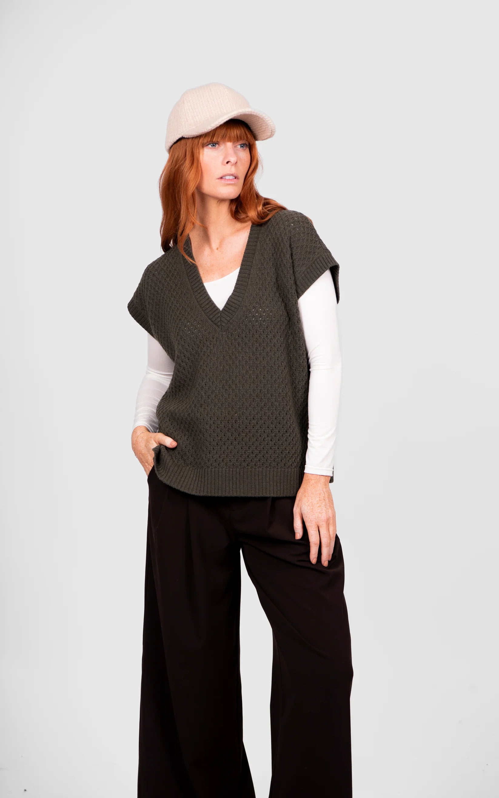 Bridge & Lord Cable Pointelle V-Neck Vest