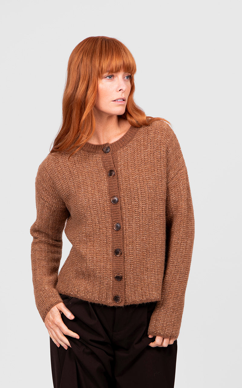 Links Stripe Cardi - Cognac