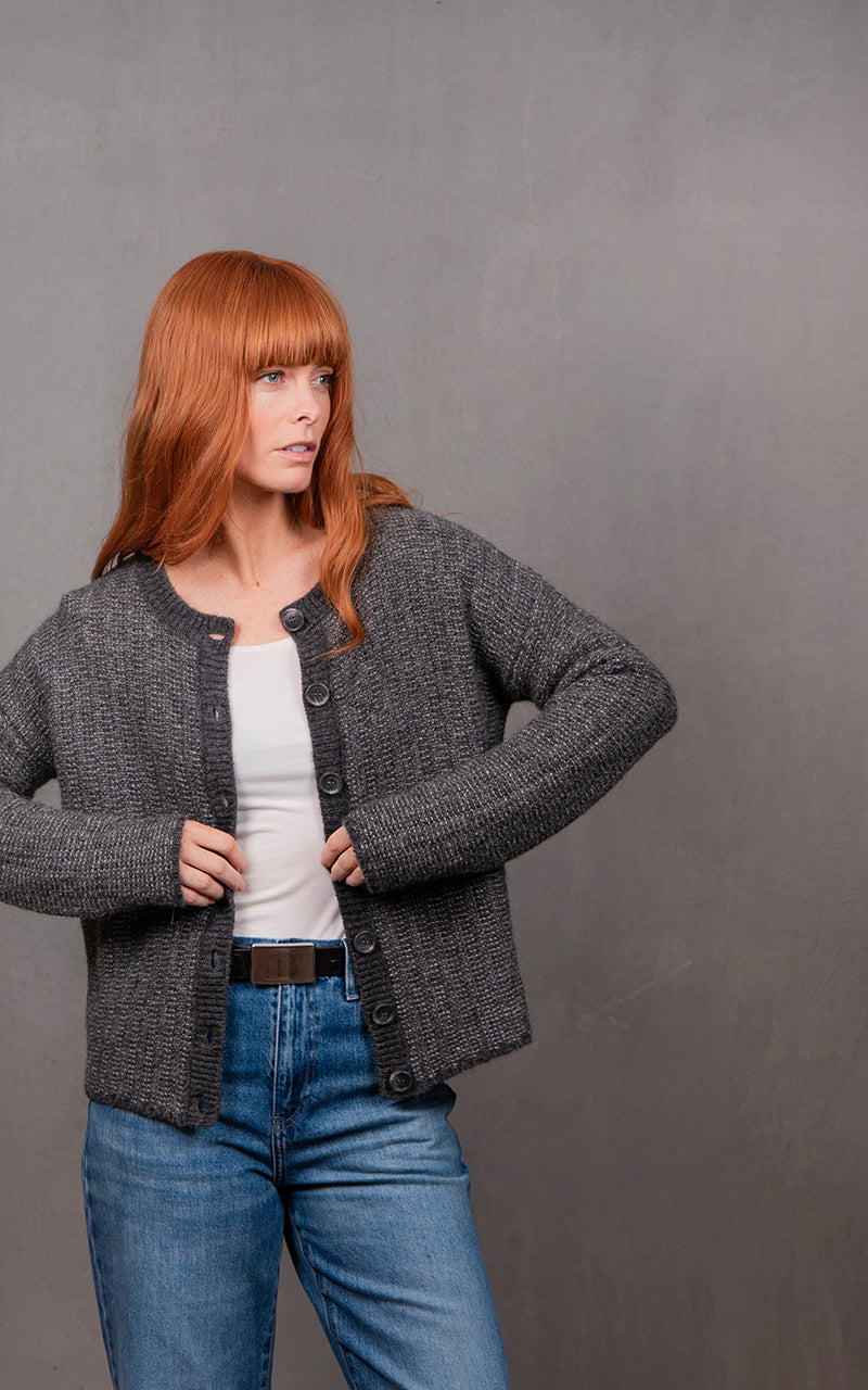 Links Stripe Cardi - Mid Grey
