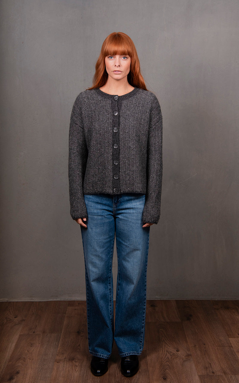 Links Stripe Cardi - Mid Grey