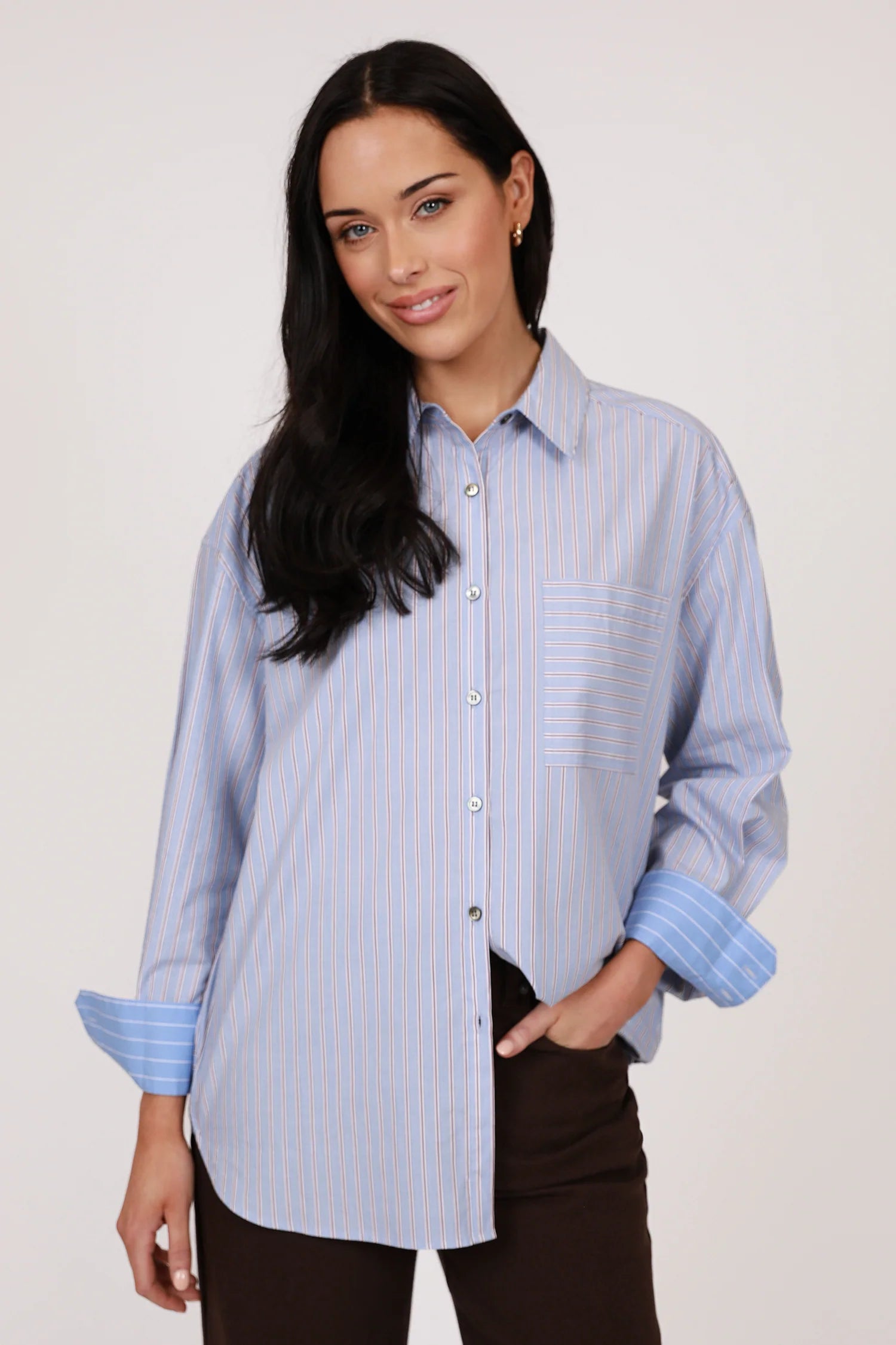 Marlow Benton Boyfriend Shirt - Blue Stripe