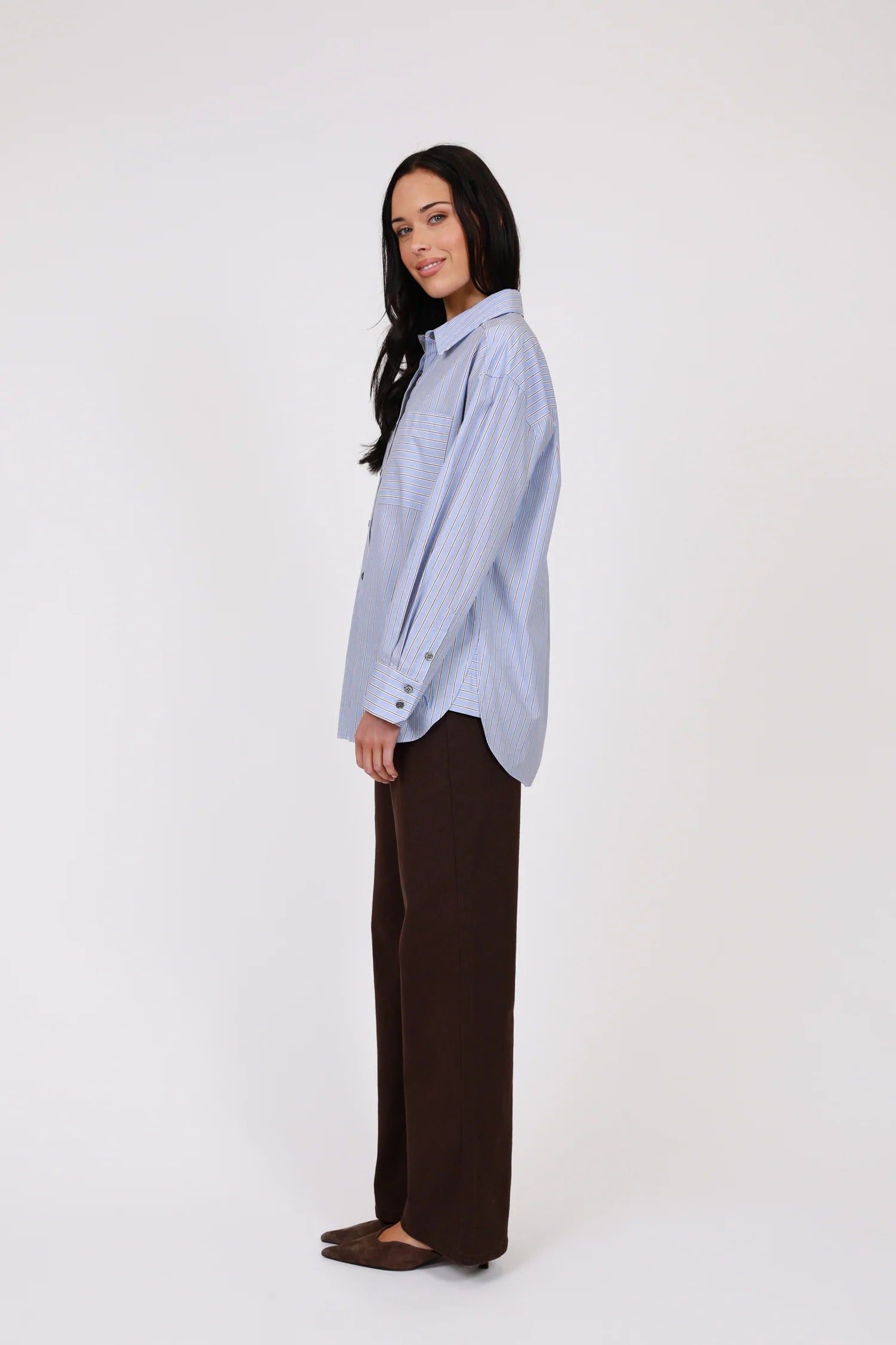 Marlow Benton Boyfriend Shirt - Blue Stripe