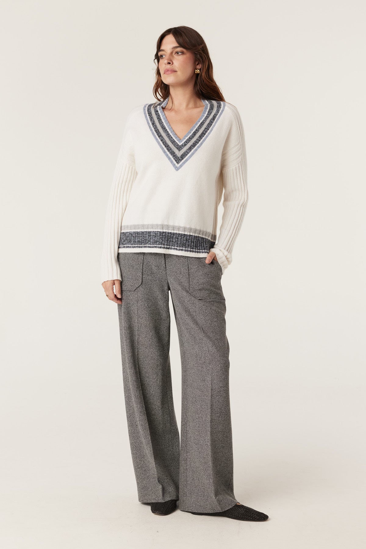 Cable Cashwool Varsity Jumper - Milk