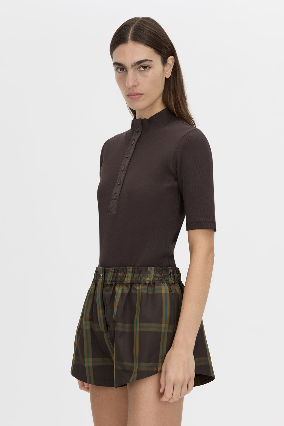Camilla and Marc Aubrey Elbow Sleeve Rib Top - Hickory