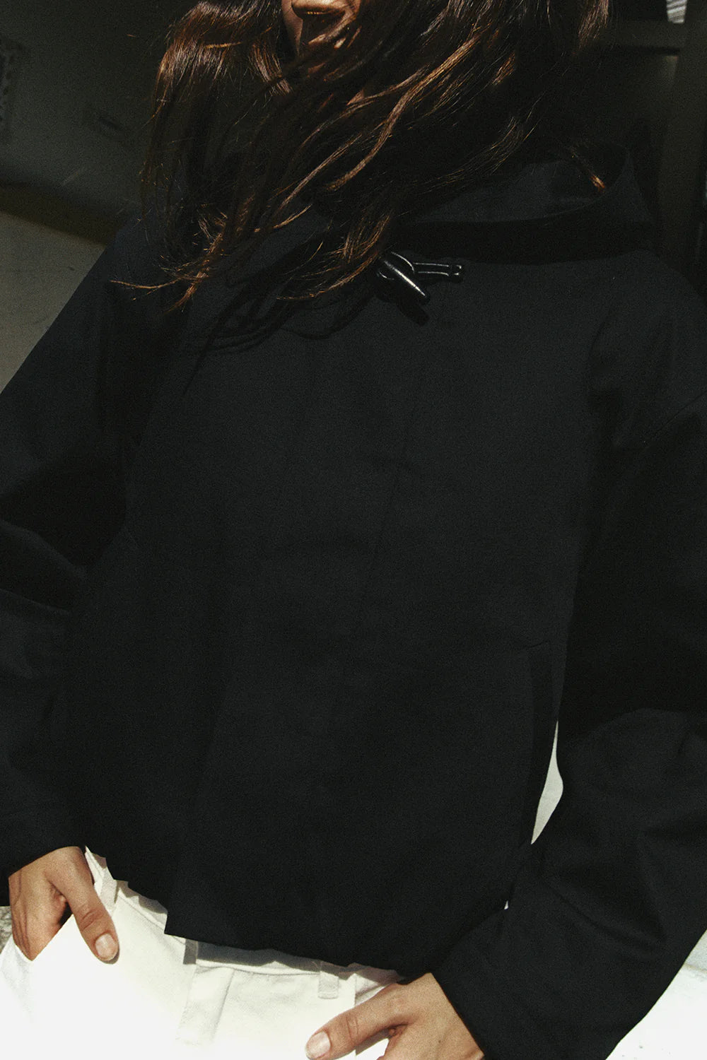 Cropped Cotton Drill Jacket - Black