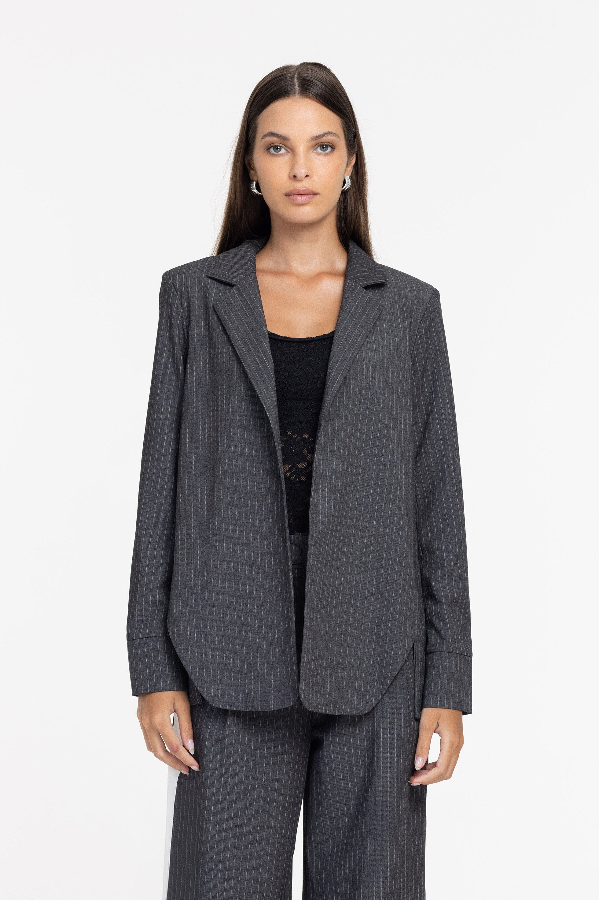 Forever Mine Jacket - Grey Pinstripe