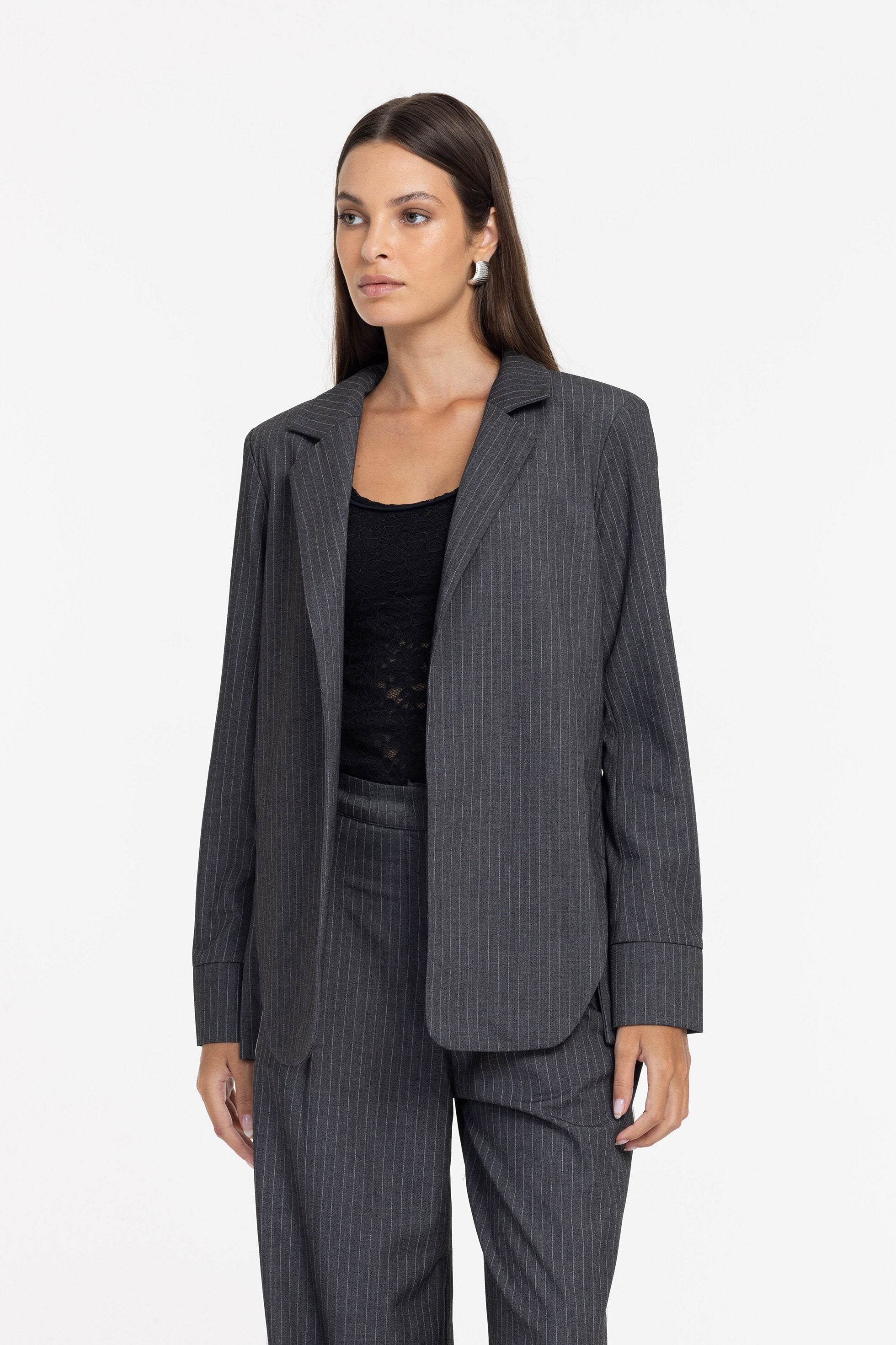 Forever Mine Jacket - Grey Pinstripe
