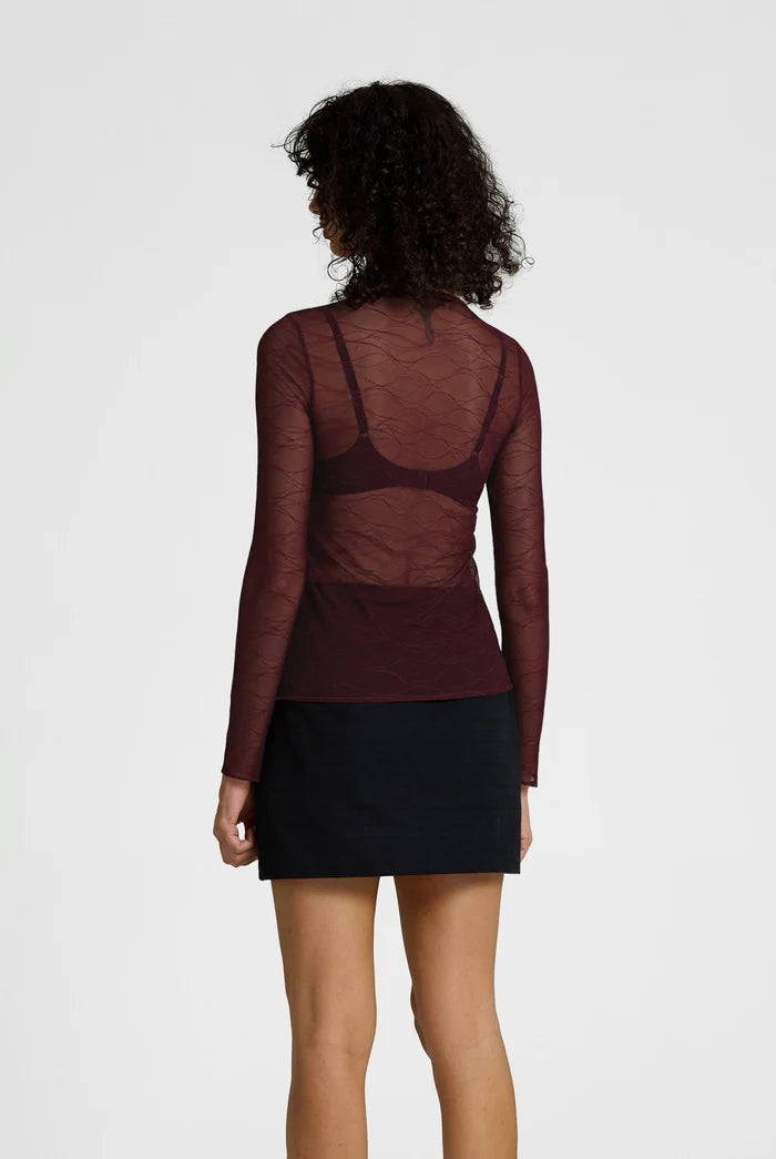 BLAK Gigi Long Sleeve Top - Sheer Burgundy Veil
