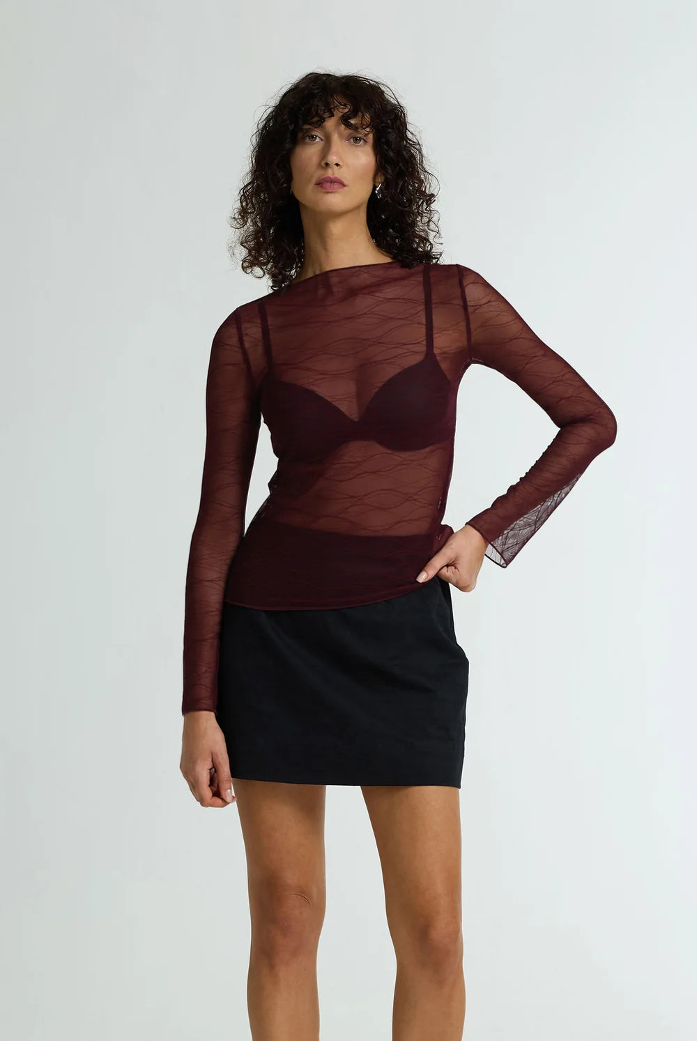 BLAK Gigi Long Sleeve Top - Sheer Burgundy Veil