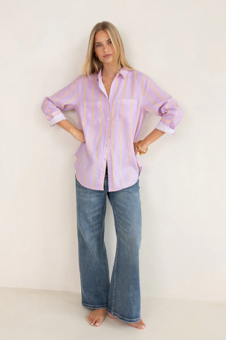 Mauve over Beige Linen Shirt