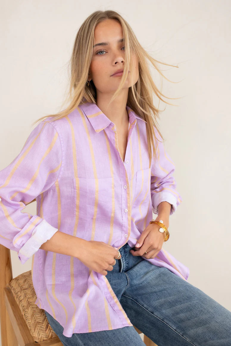 Mauve over Beige Linen Shirt