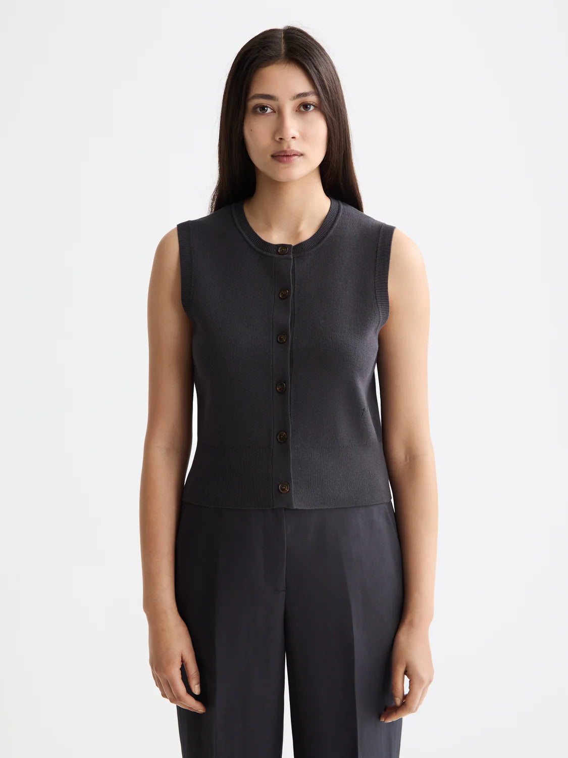 Knitted Spencer Vest - Charcoal