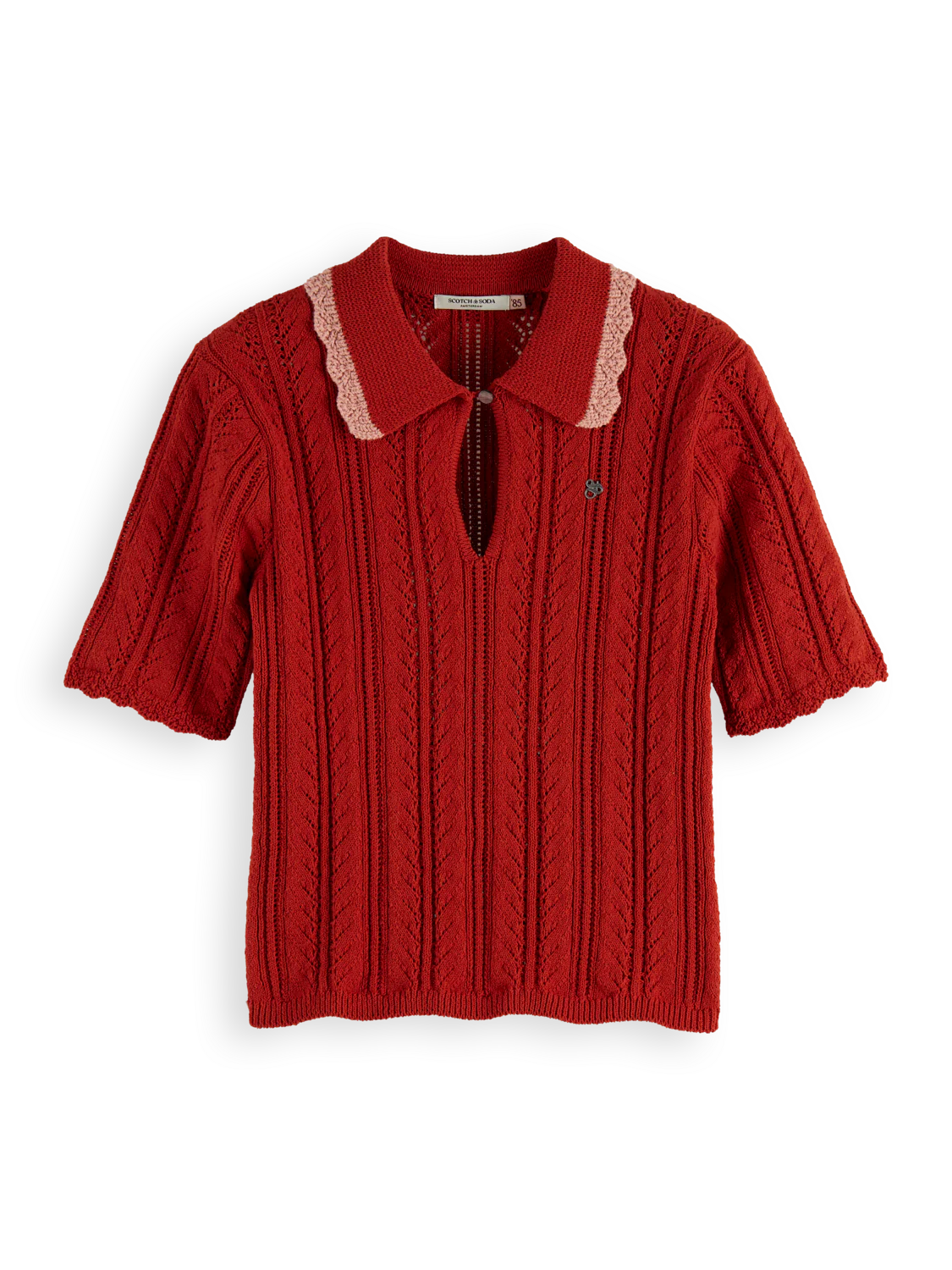 Pointelle Collared Knit Polo