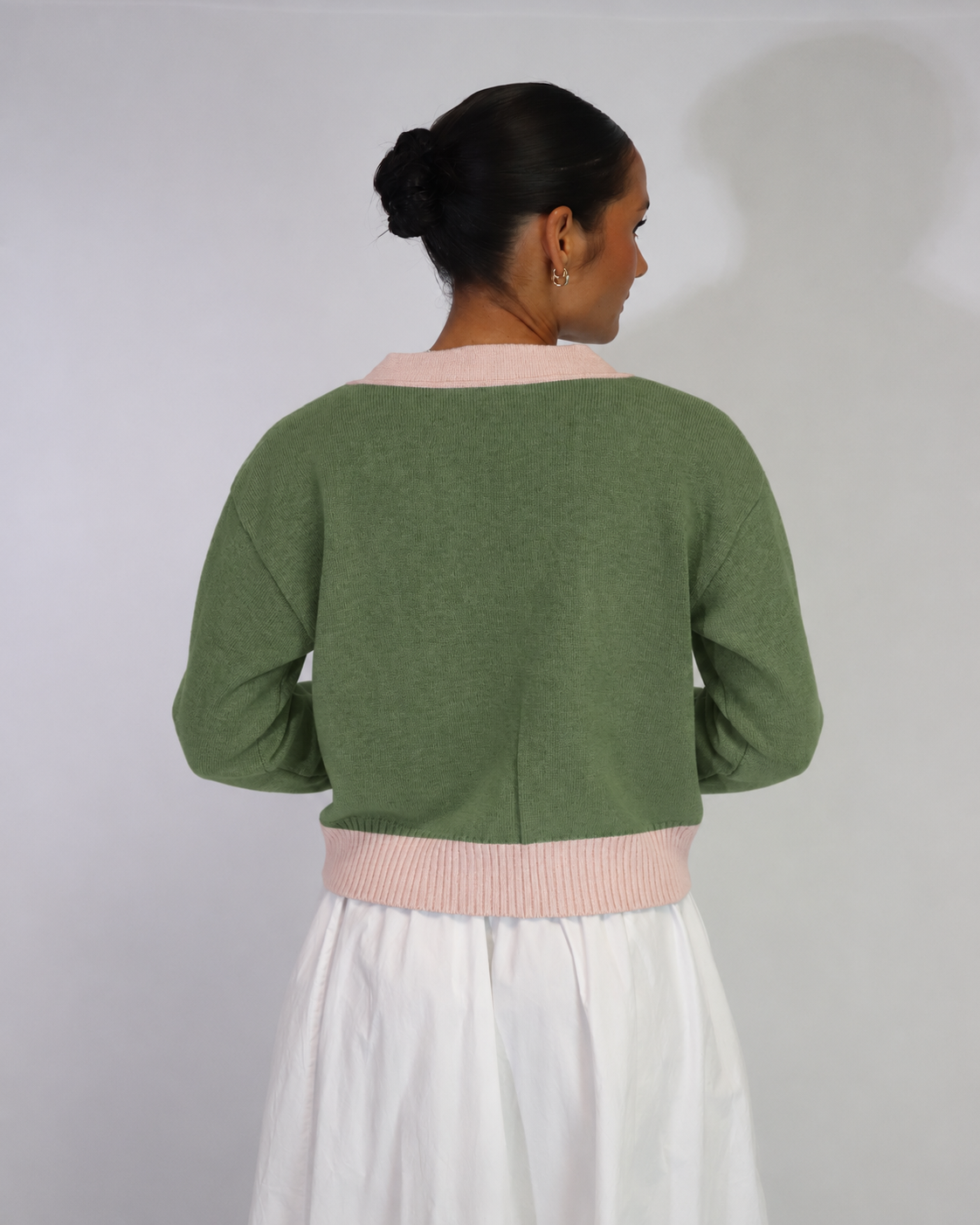 Tatano Contrast Cardi - Olive / Blush