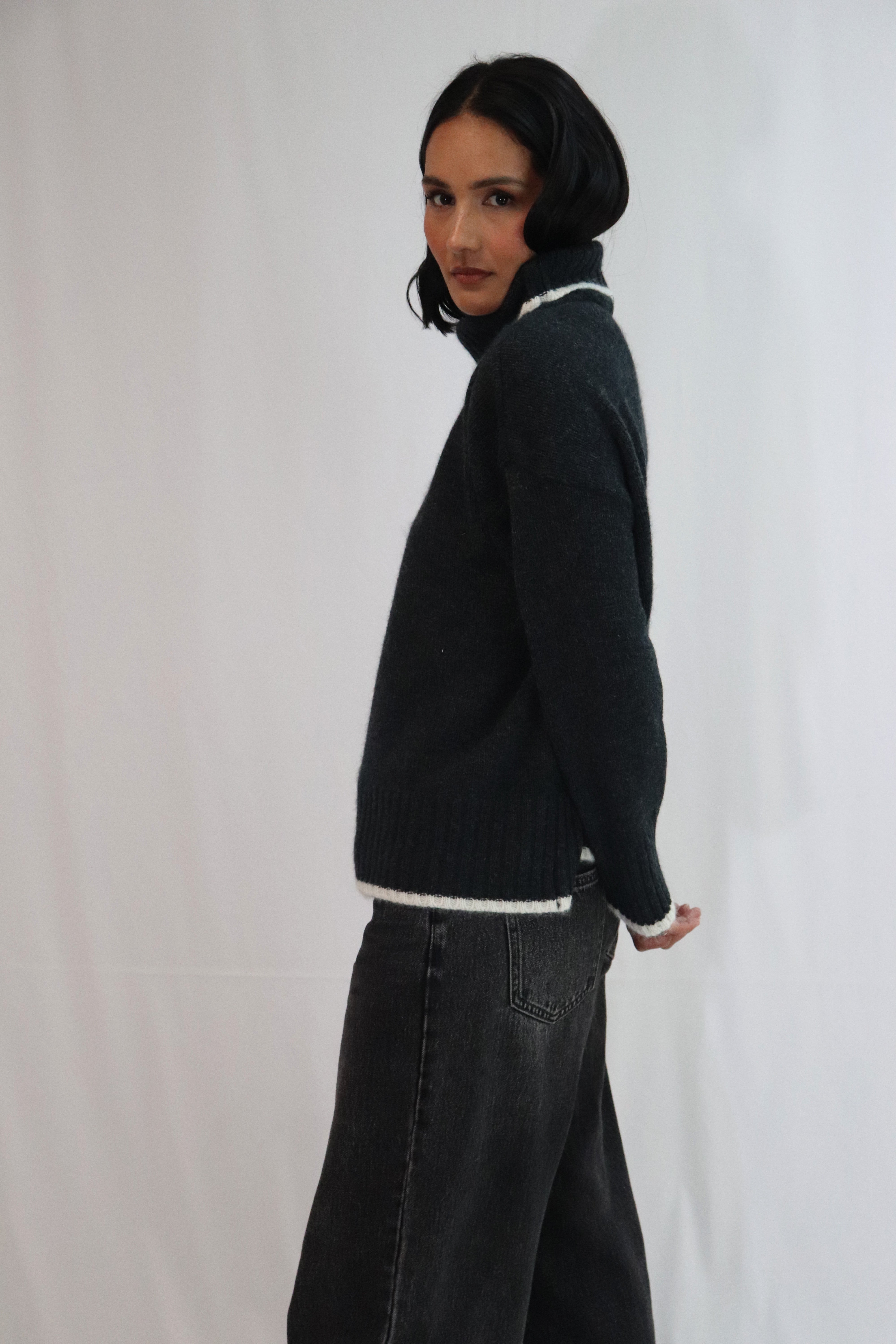 Tatano Dipped Henri Roll Neck - Charcoal/Natural