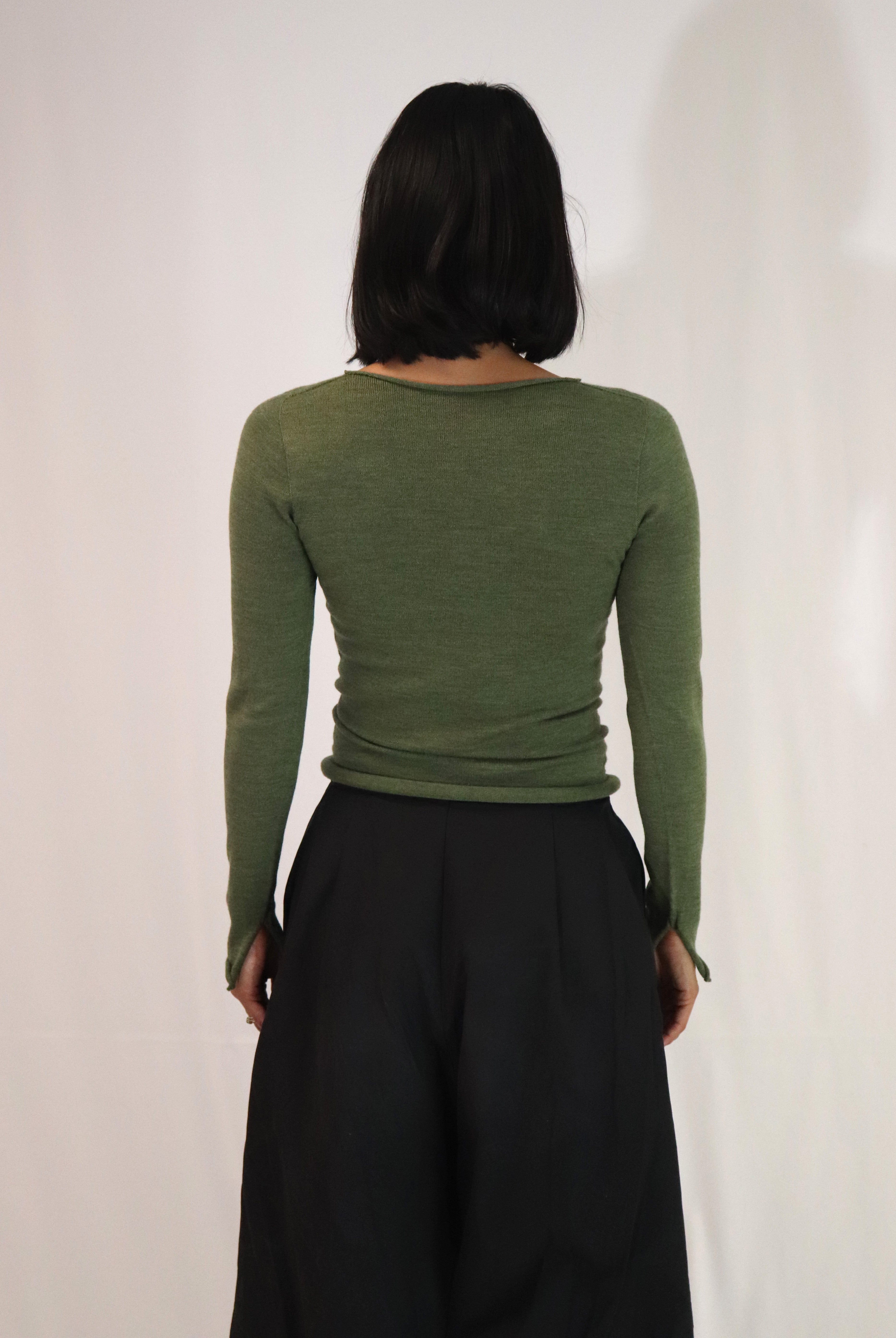 Melanie Long Sleeve Merino Top - Khaki