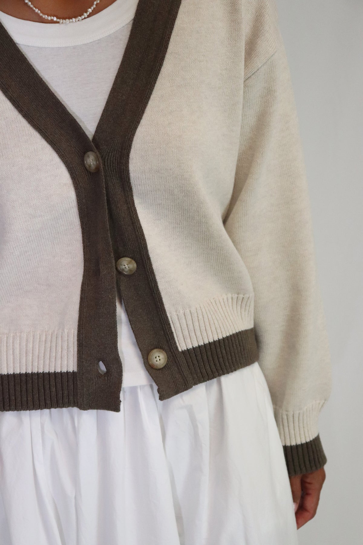 Tatano Contrast Cardi - Sand / Chocolate