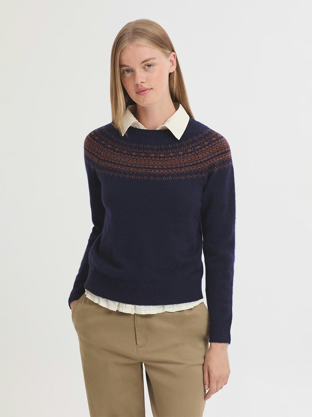 Wool Jacquard Sweater - Dark Navy