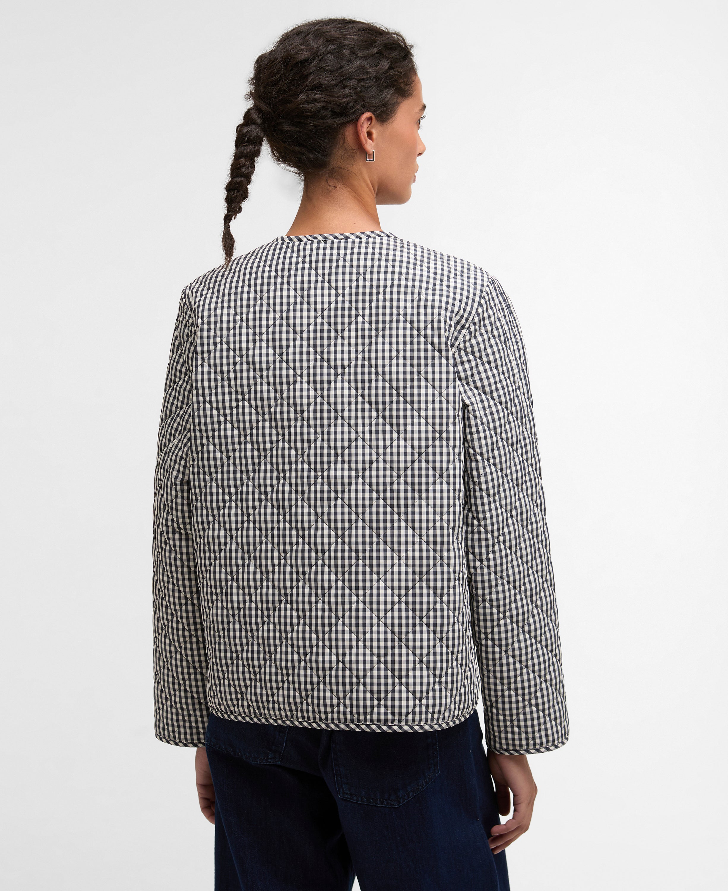 Barbour Cashel Gingham Collarless Quilted Jacket