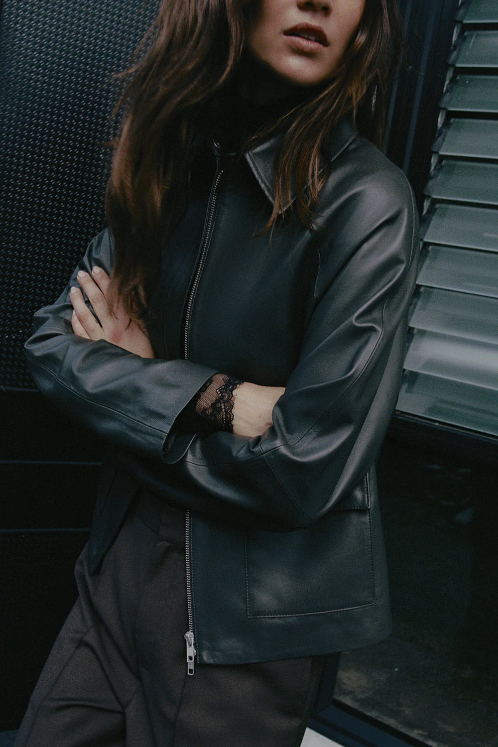 Mo Leather Jacket - Dark Olive