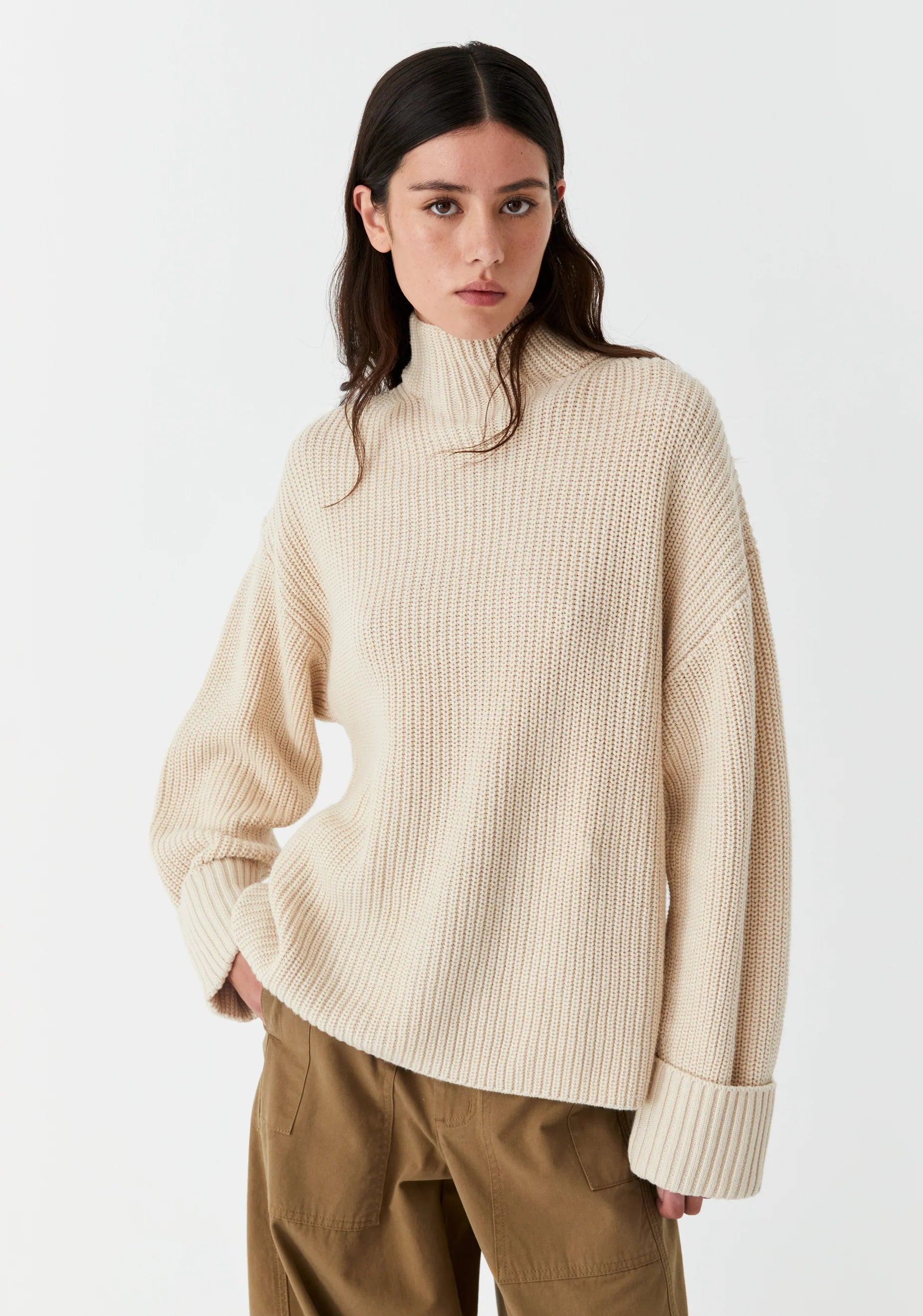 Morrison High Neck Knit Pullover - Stone