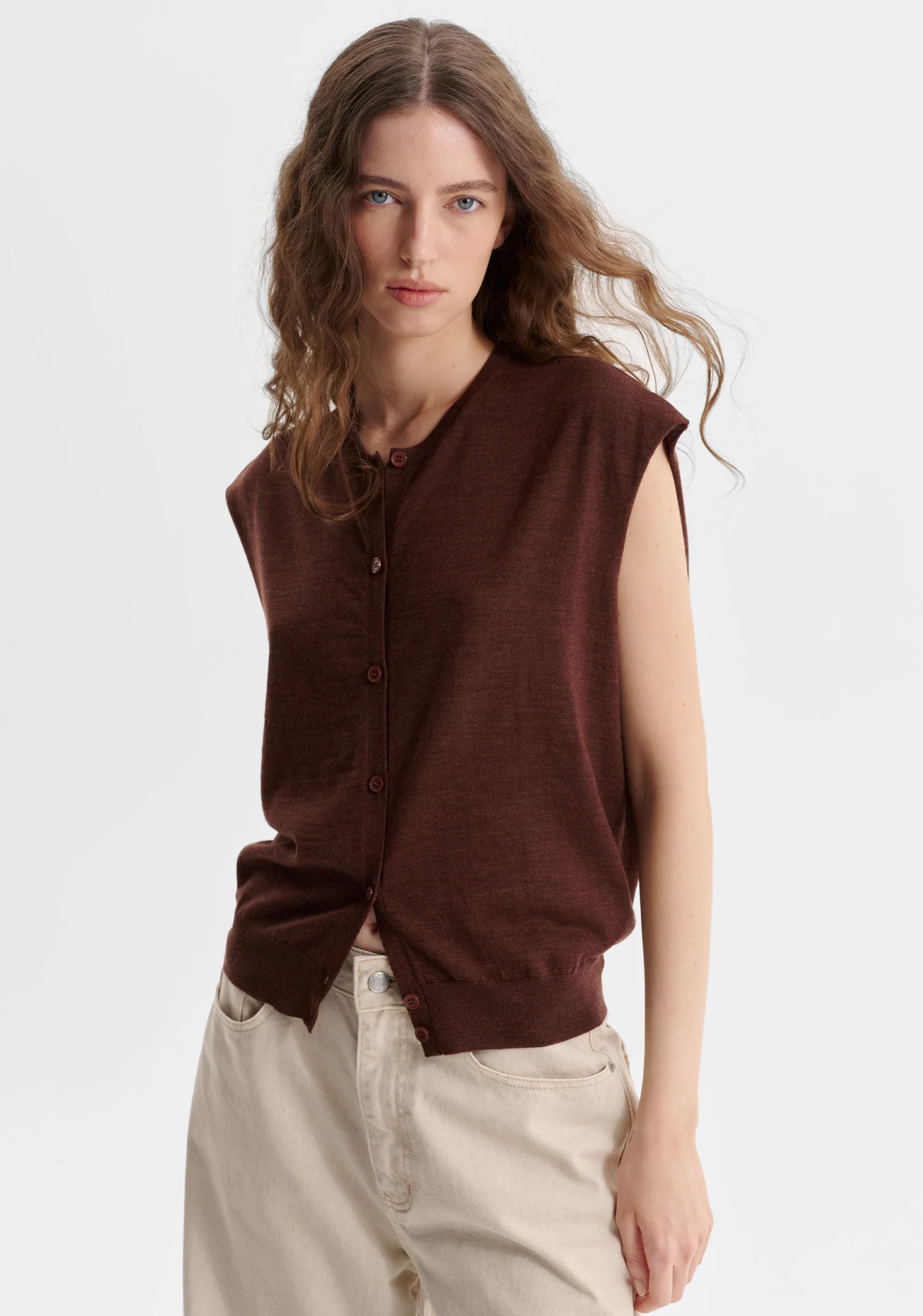 River Knit Button Vest - Toffee