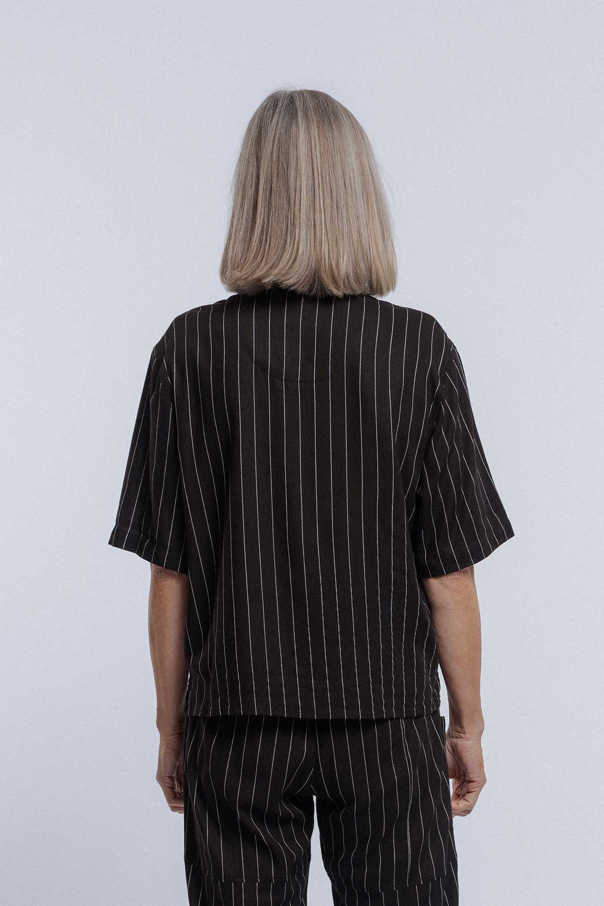 Newlands Studio Smoking Shirt - Black Stripe