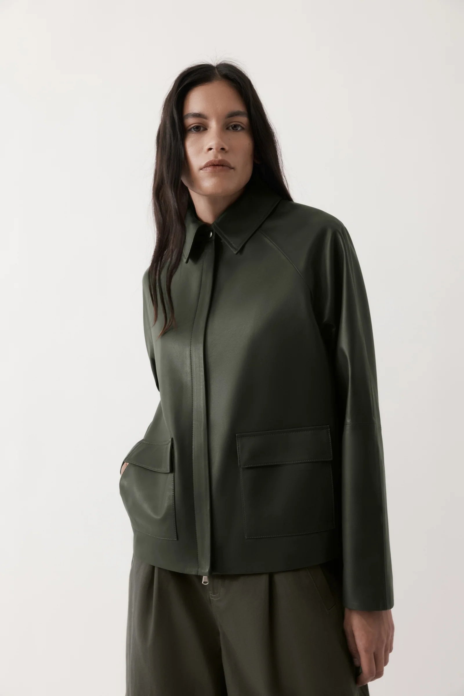 Mo Leather Jacket - Dark Olive