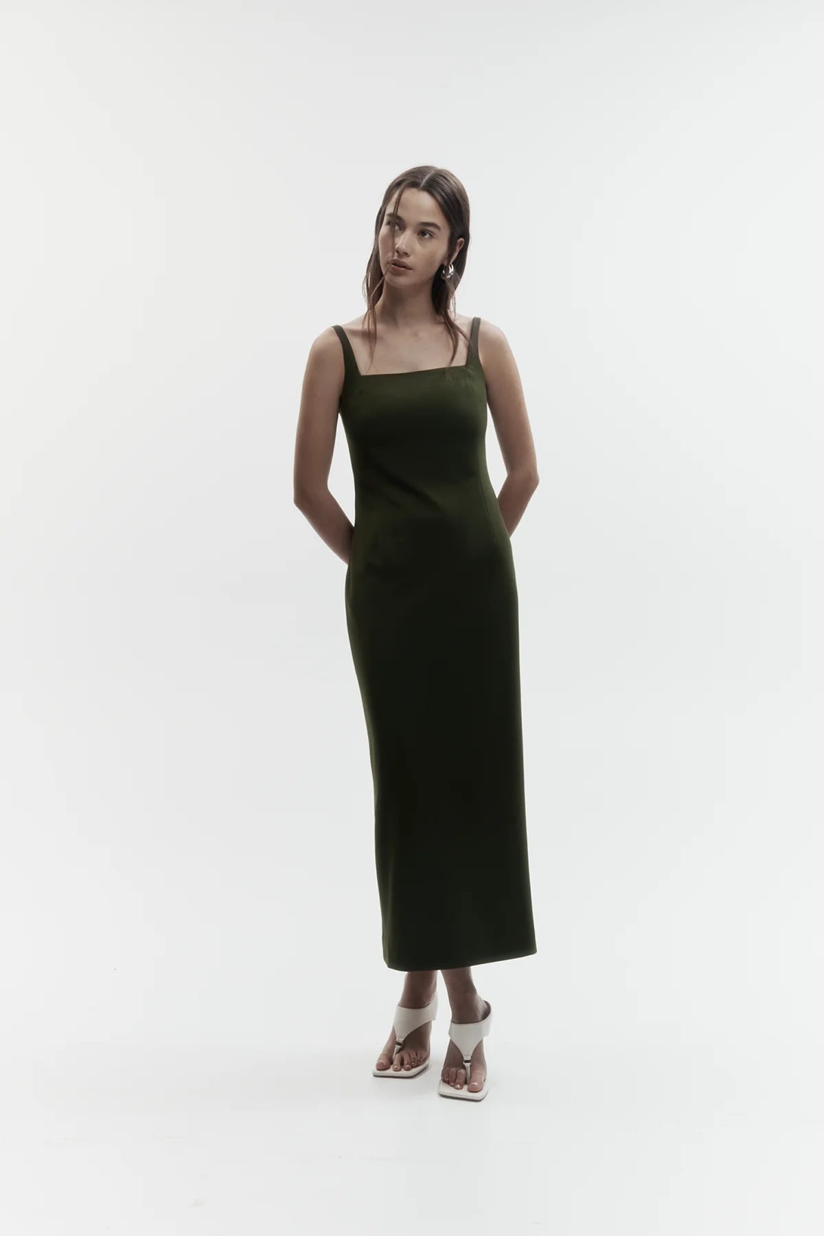 Column Cape Dress - Olive