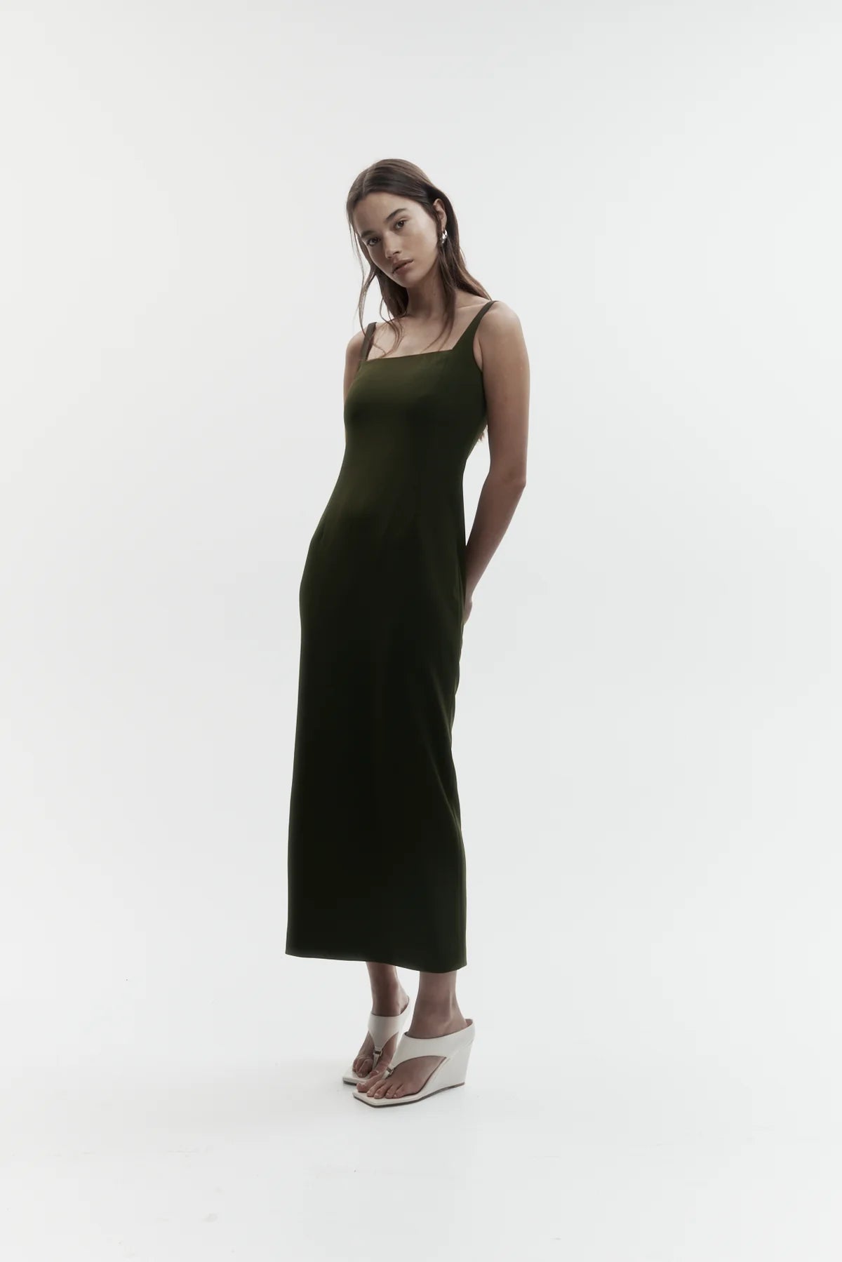Column Cape Dress - Olive