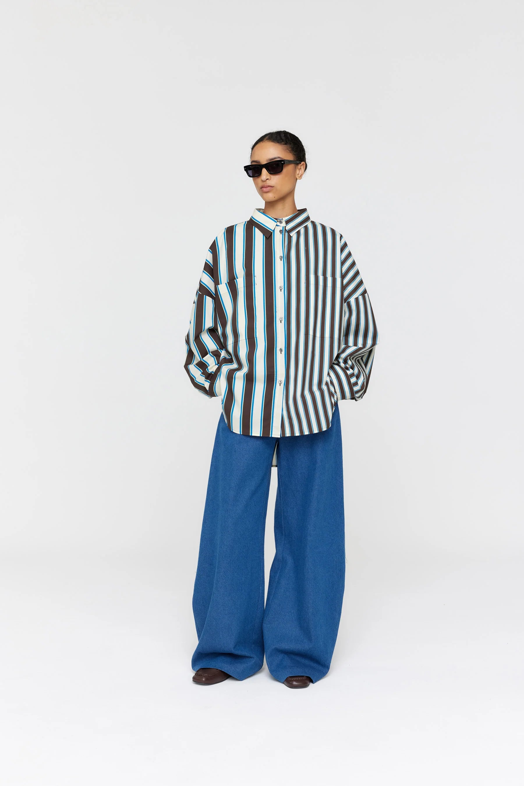 Marin Shirt - Brown + Mint Stripe