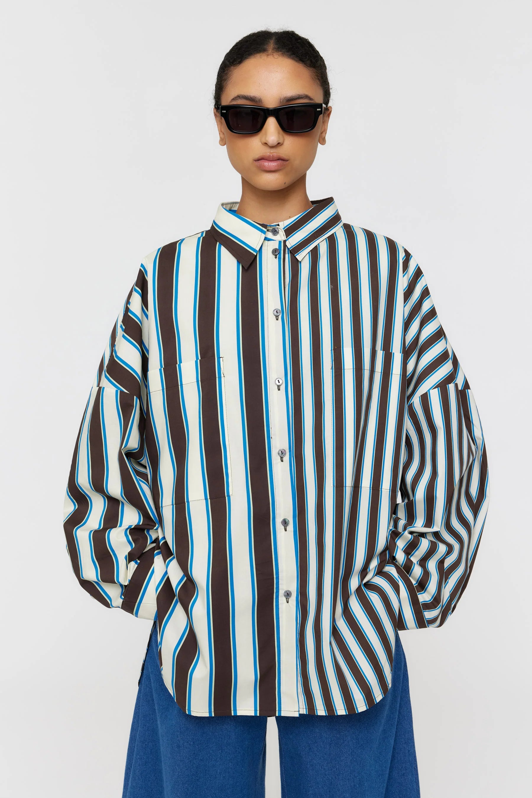 Marin Shirt - Brown + Mint Stripe