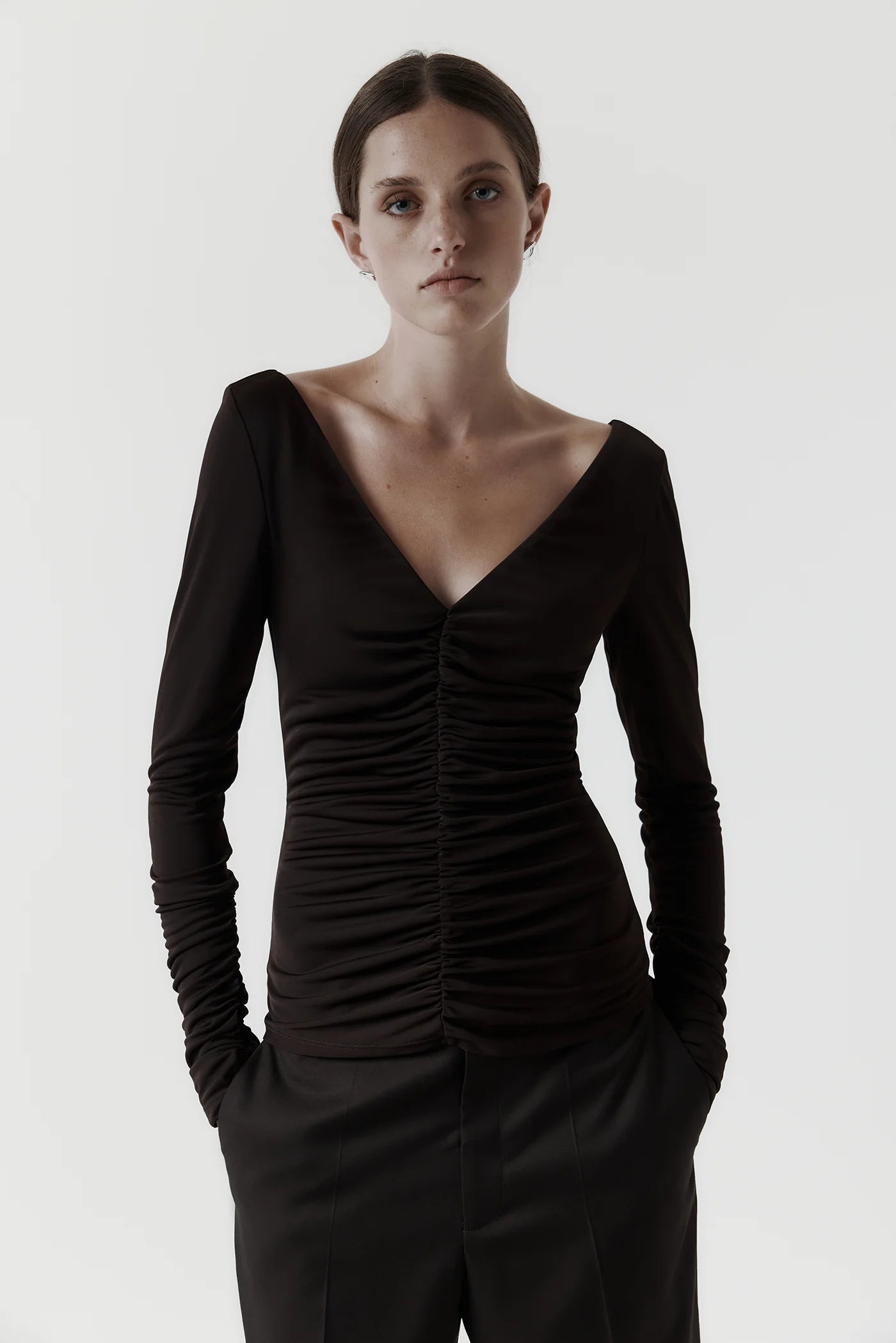 Ruched Long Sleeve Top - Balsamic