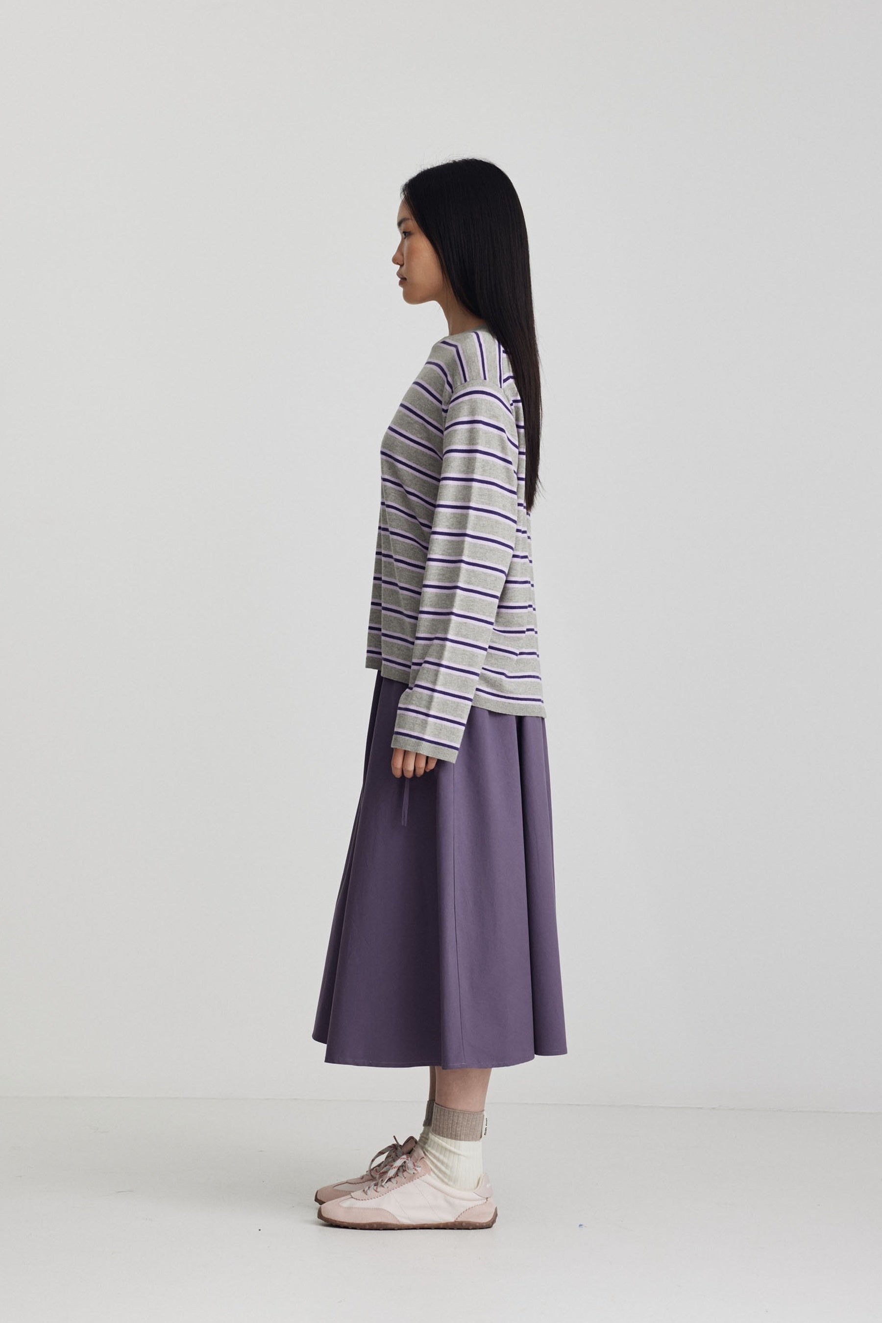 Ricochet Flip Long Sleeve Knit Top - Grey Marle + Dark Purple