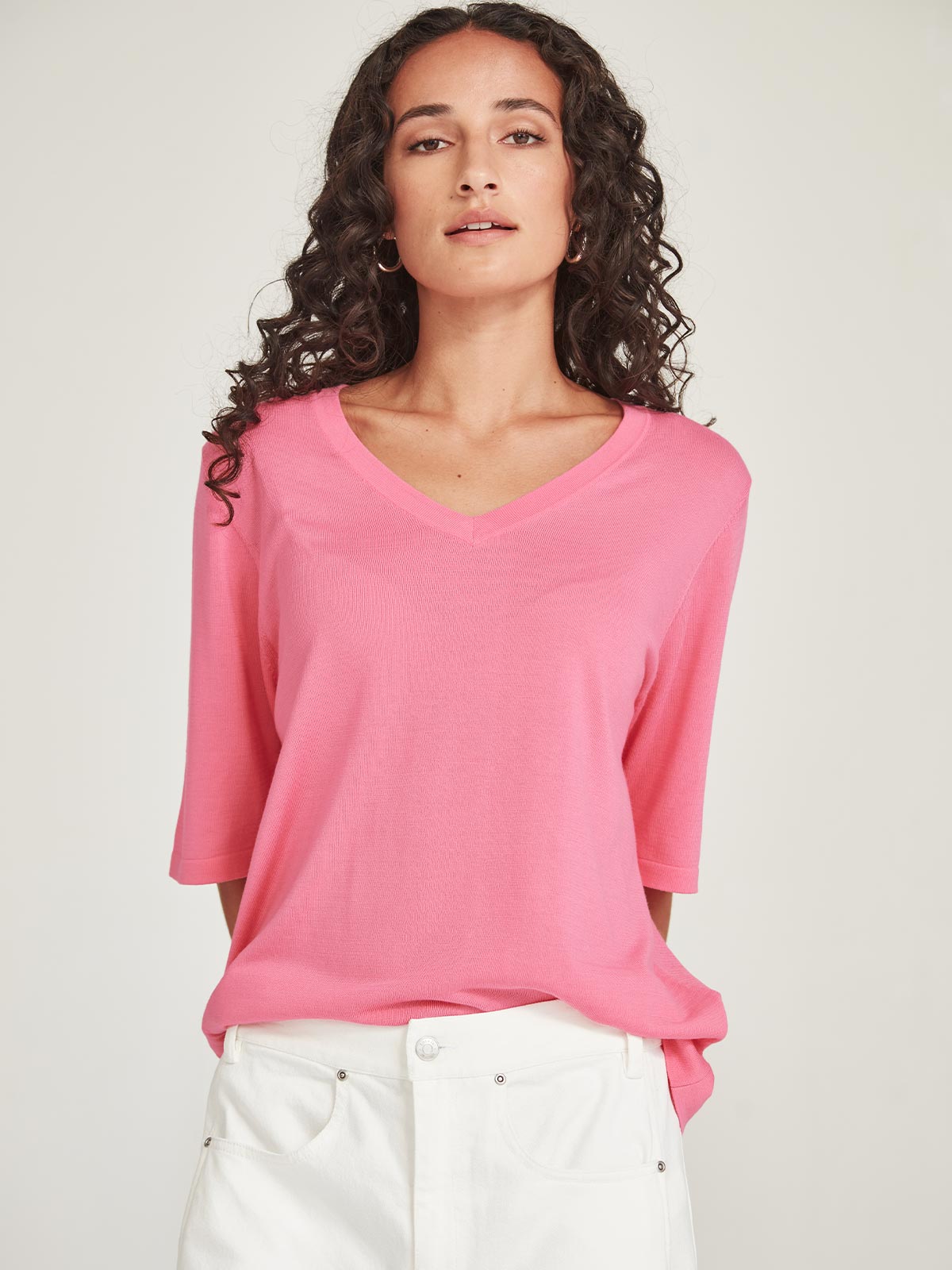 Vera V-Knit Tee - Pink Sherbert