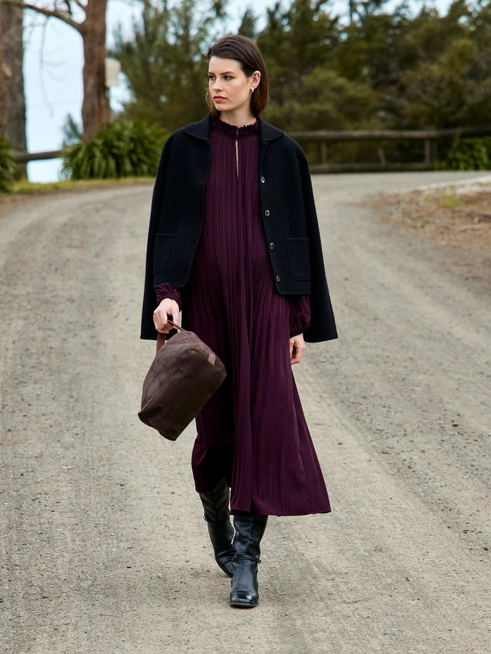 Jojo Pleat Dress - Plum