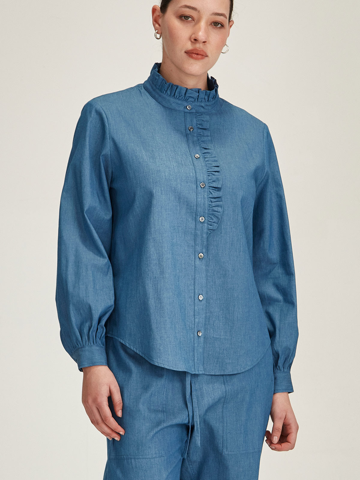 Mira Ruffle Blouse - Light Indigo