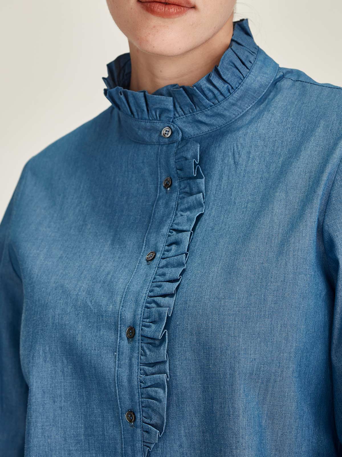 Mira Ruffle Blouse - Light Indigo