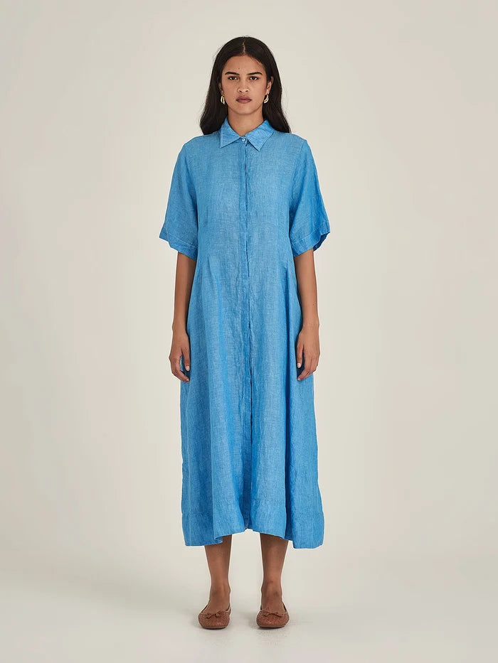 Sills Maddy Linen Dress - Lagoon Blue