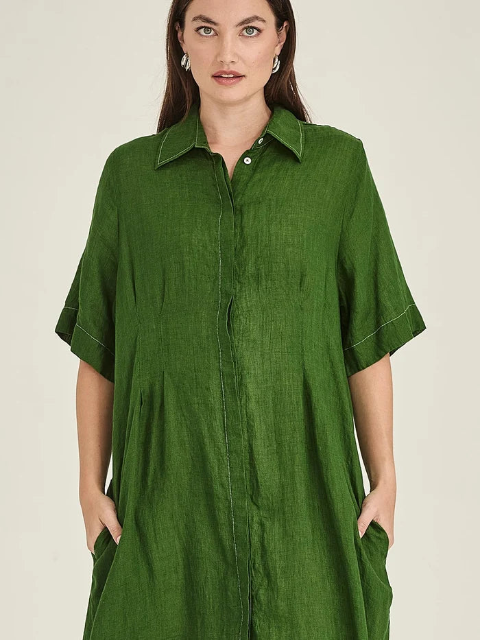 Sills Maddy Linen Dress - Palm Green